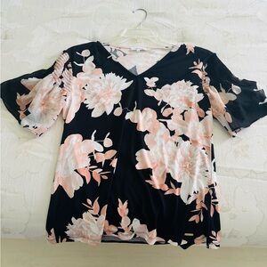 Calvin Klein Black and Pink Floral Blouse